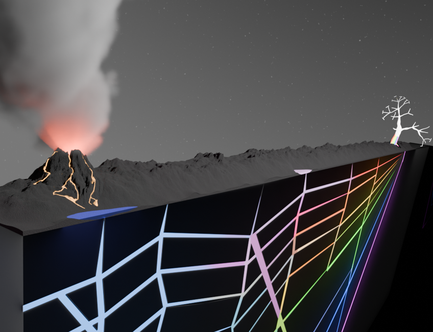 Caption: Underground networks of interconnected rock cracks accumulate and enrich prebiotic compounds driven by heat flows to facilitate the early chemistry towards the emergence of life Credit: Christof B. Mast