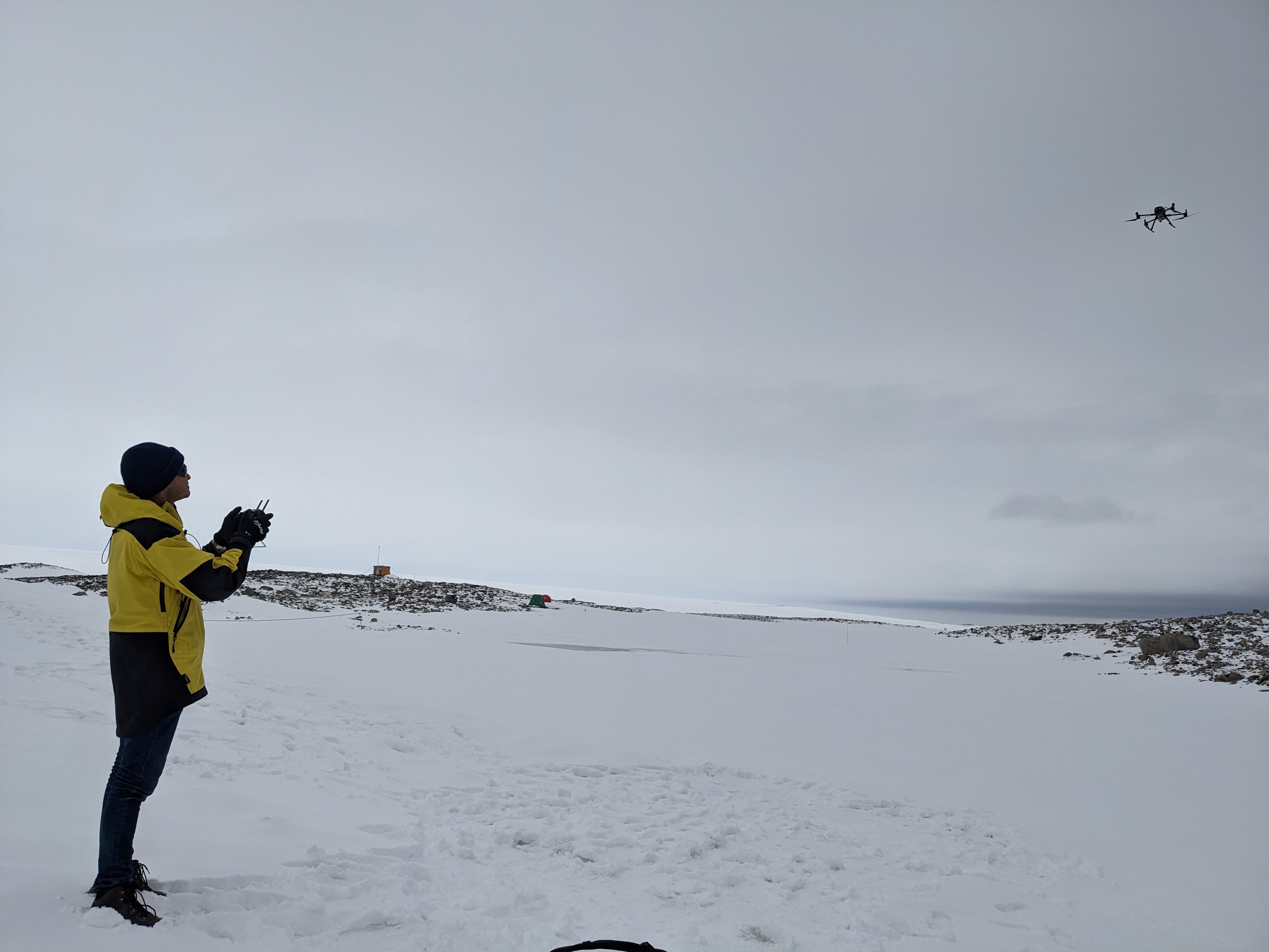 QUT's Dr Juan Sandino piloting a drone in Antarctica.