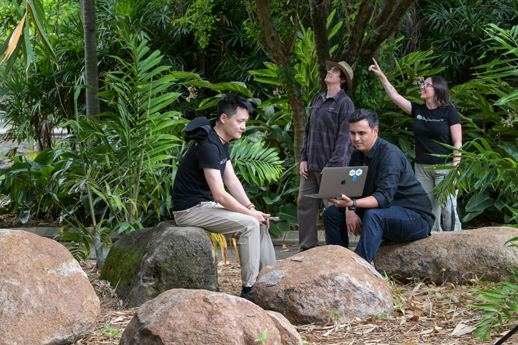 The EcoCommons Australia team - Xiang Zhao, Dr Ryan Newis, Dr Sebastian Lopez Marcano and Dr Jenna Wraith. Image credit: Marc Grimwade / ARDC