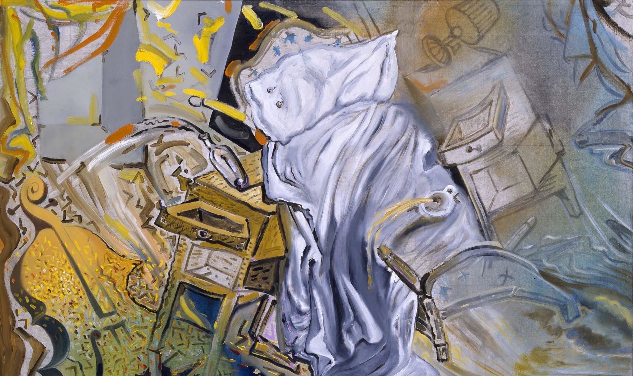 Salvador Dalí - Bed and Two Bedside Tables Violently Attacking a Cello [1983]