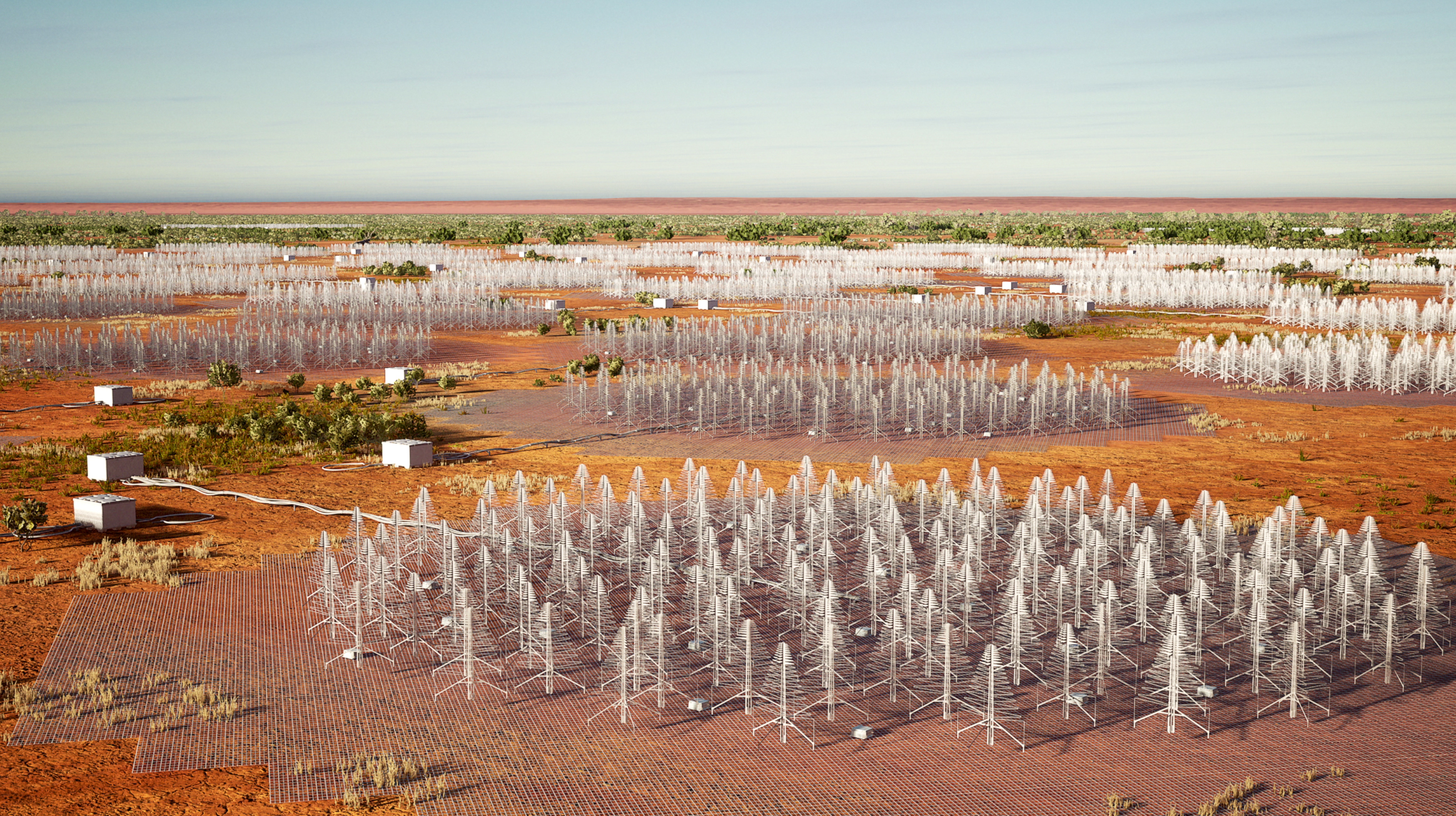 SKA-Low telescope artist impressions. Supplied by DISR.