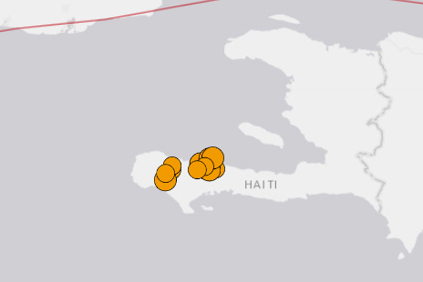Schematic view of some aftershock earthquakes that have occurred in the last 24 hrs as of 16 August 2021, 11pm (AEST) (United States Geological Survey, USGS)