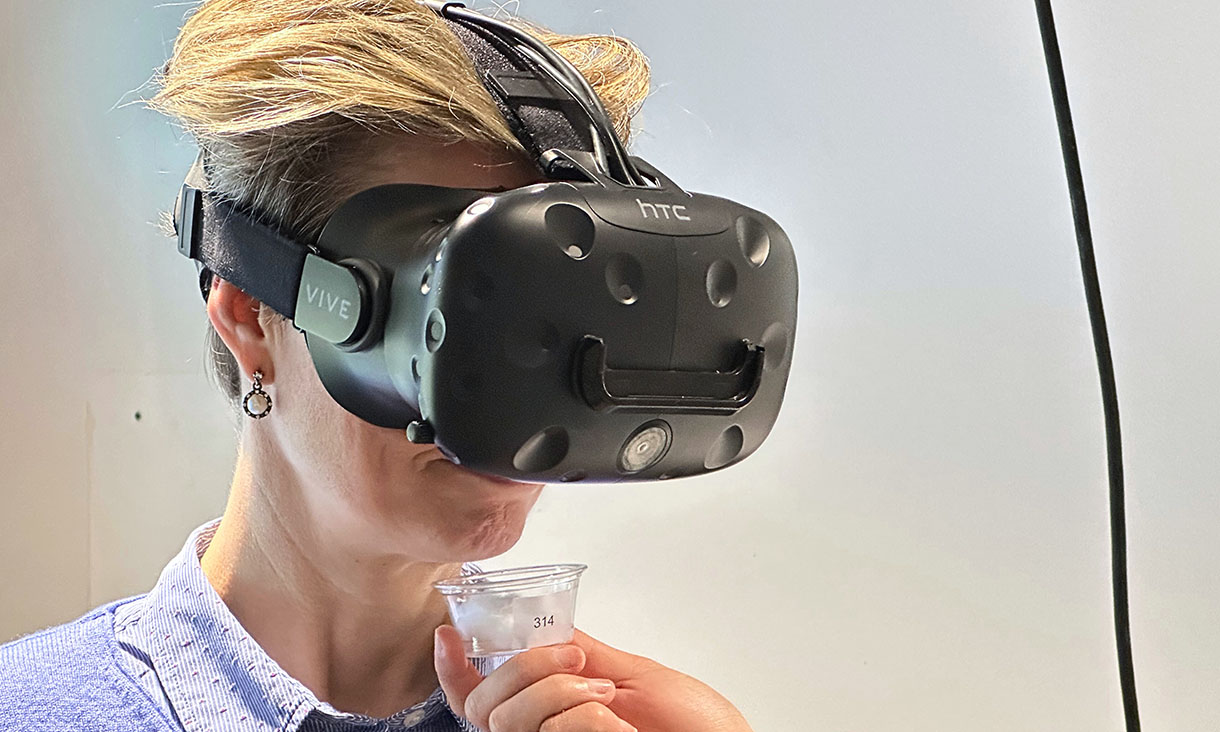 Associate Professor Gail Iles from RMIT University smelling an aroma sample, as participants did during the study. Credit: Seamus Daniel, RMIT University