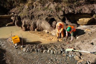 Ewan Fordyce and Marcus Richards extracting the footprints