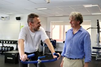 Trial participant Volker Rehbocks and Curtin Professor Peter O'Sullivan 
