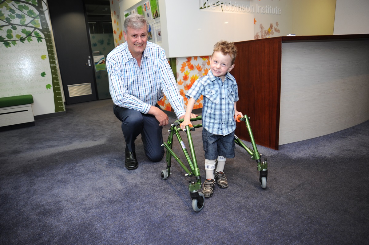 Professor Alastair MacLennan and Mathew Reinerstein who has cerebral palsy and is an ambassador for the Australian Cerebral Palsy Research Group in 2012.