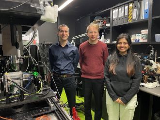 Jean-Philippe Tetienne, Sam Scholten and Priya Singh in the RMIT laboratory 
