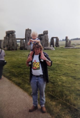 Anthony Clarke at Stonehenge as a one-year-old with his father in 1998