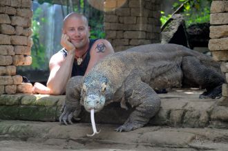 Bryan Fry with a Komodo dragon