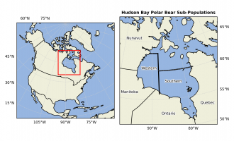 Boundaries of Western Hudson Bay and Southern Hudson Bay polar bear populations