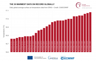 Ranking of the top 30 warmest days in the ERA5 dataset