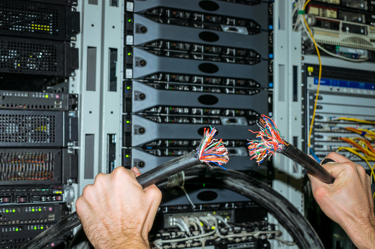 Shutterstock/Severed data cable and server