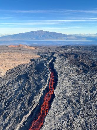 Aerial image of a lava channel issuing from Mauna Loa