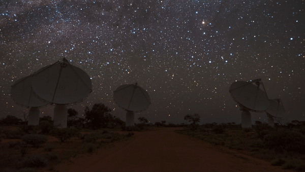 Core antennas of CSIRO’s ASKAP radio telescope in Western Australia pointing at the Milky Way   Credit: CSIRO/Alex Cherney