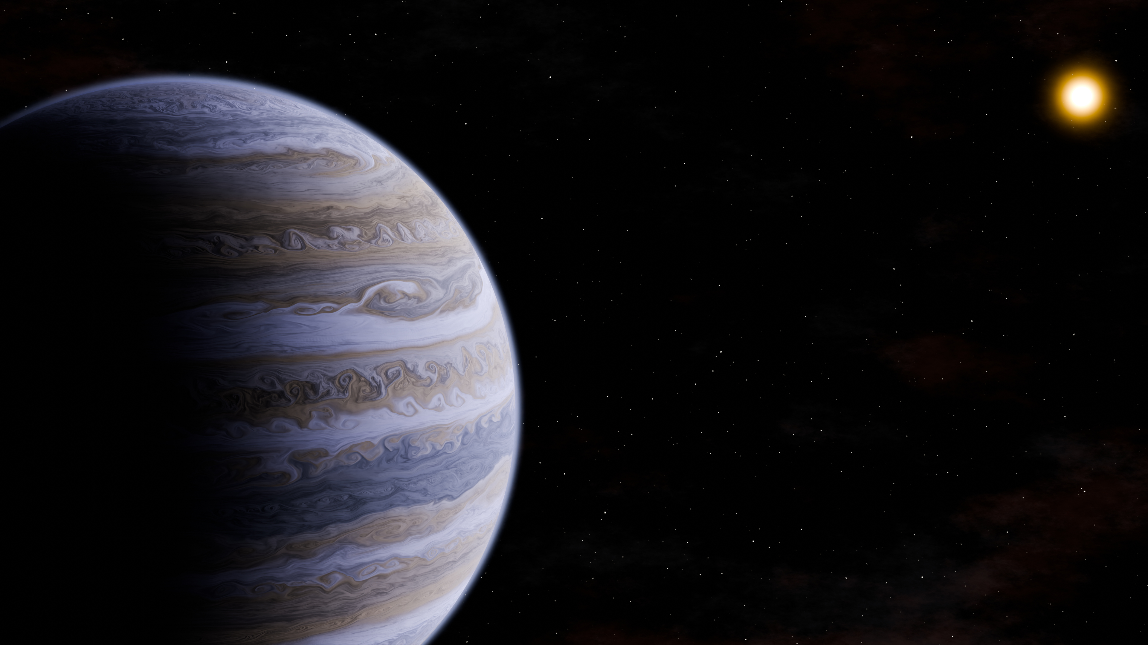 Artist’s impression of a cold gas giant orbiting a red dwarf. Only a point of light is visible on the JWST/MIRI images. Nevertheless, the initial analysis suggests the presence of a gaseous planet that may have properties similar to Jupiter. Credit: T. Müller (MPIA/HdA)