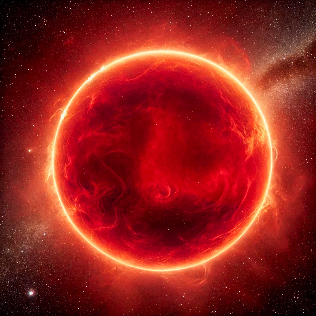 An artistic impression of a red giant star using DALL-E. Photo: Claudia Reyes/ANU