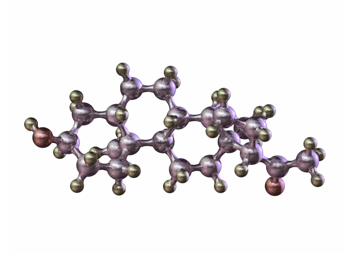 A ball-and-stick model of Allopregnanolone, (C) iStock
