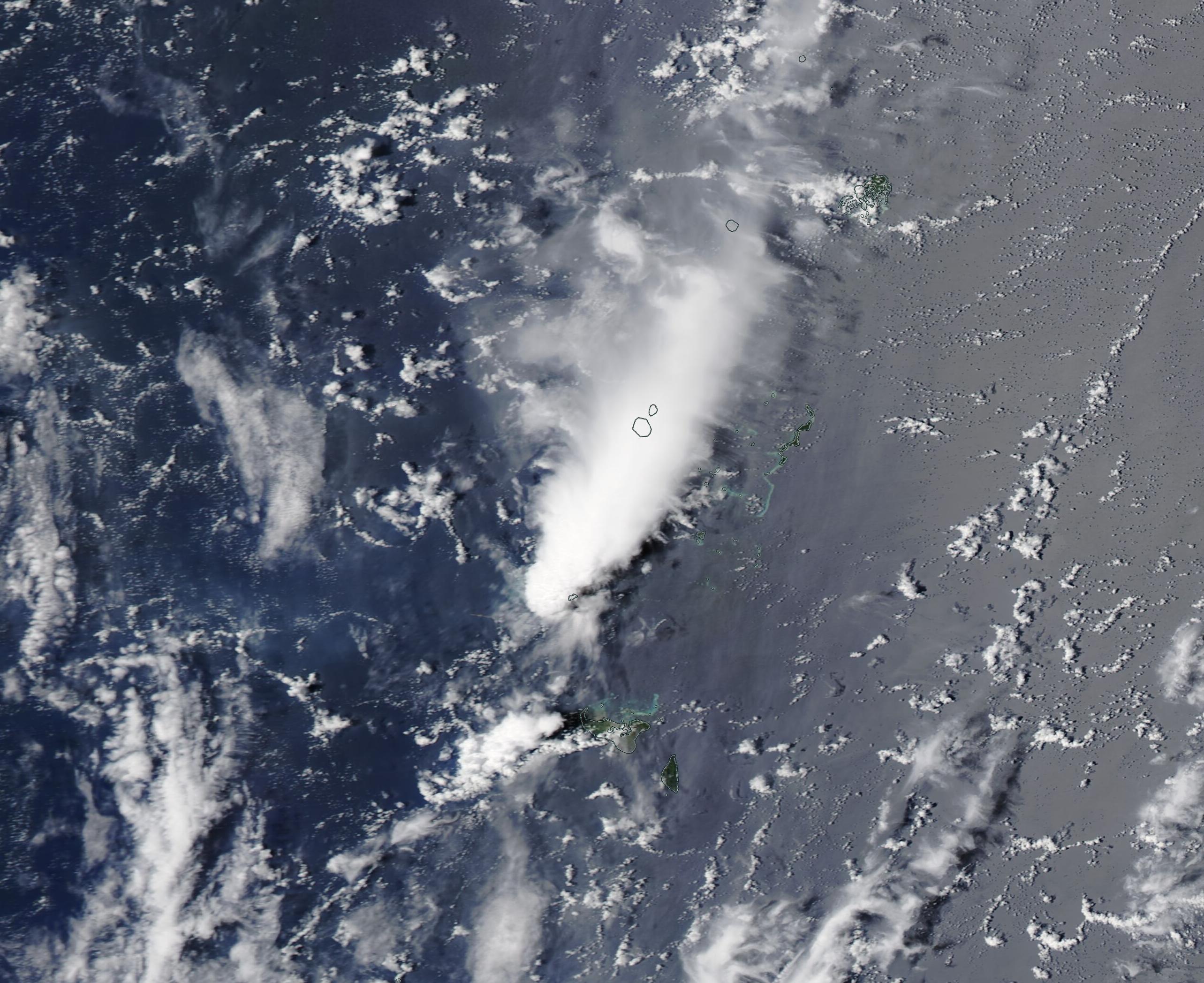 Hunga Tonga-Hunga Ha'apai Volcano - MODIS Land Rapid Response Team, NASA GSFC, Public domain, via Wikimedia Commons