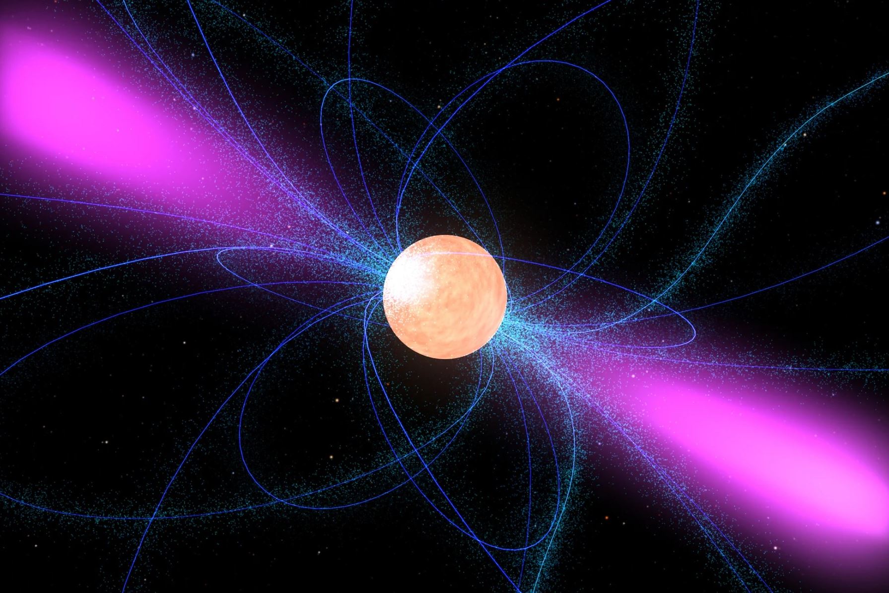 Illustration showing gamma-rays from a neutron star/NASA
