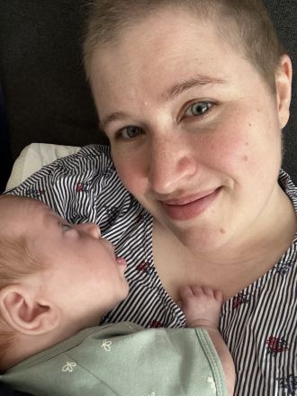 Patient representative Victoria Bilsland with baby Matt