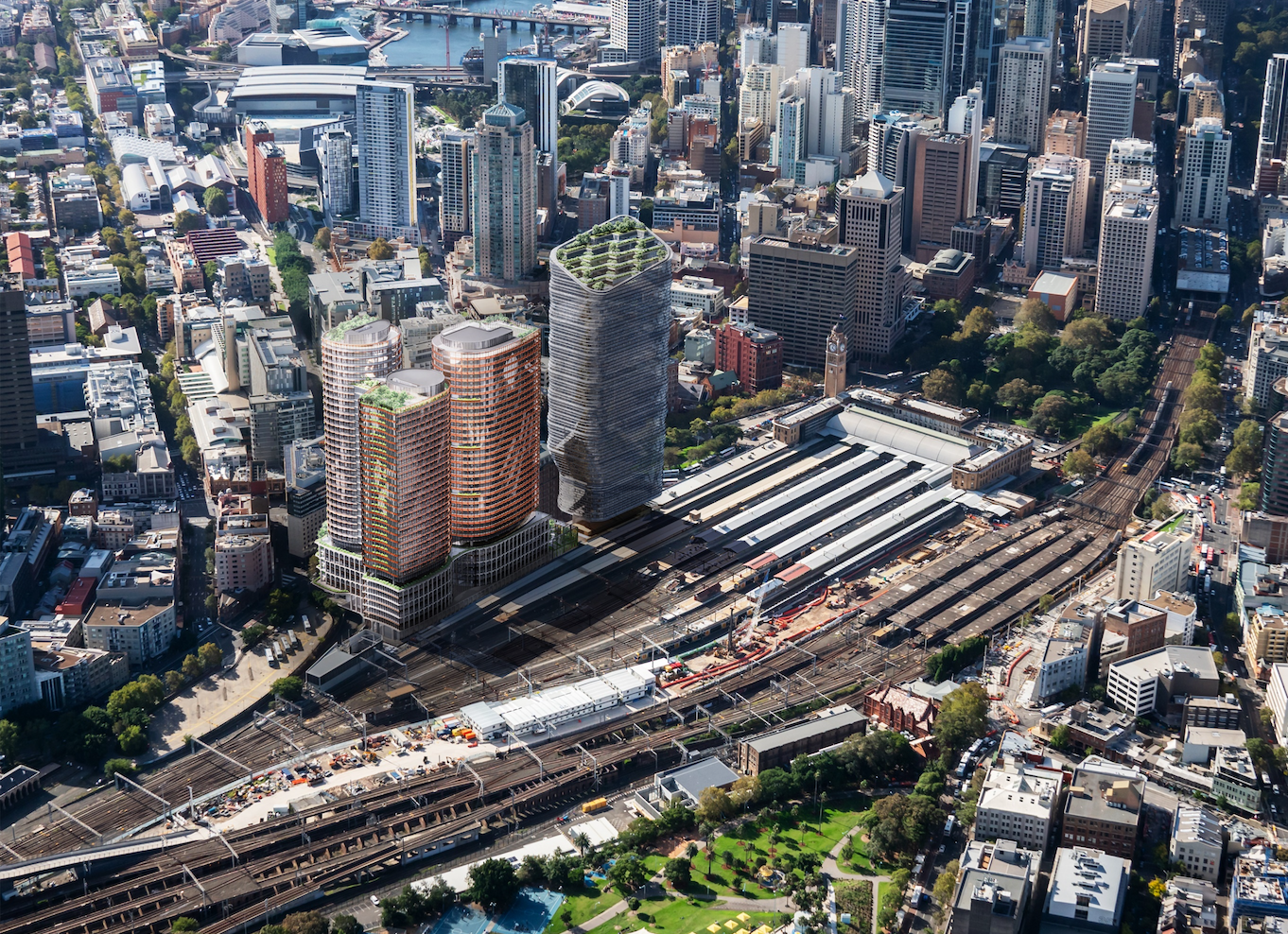 An aerial view of the Tech Central Innovation District in Sydney, showing future-planned buildings. Image courtesy of the Greater Cities Commission of the New South Wales Government.