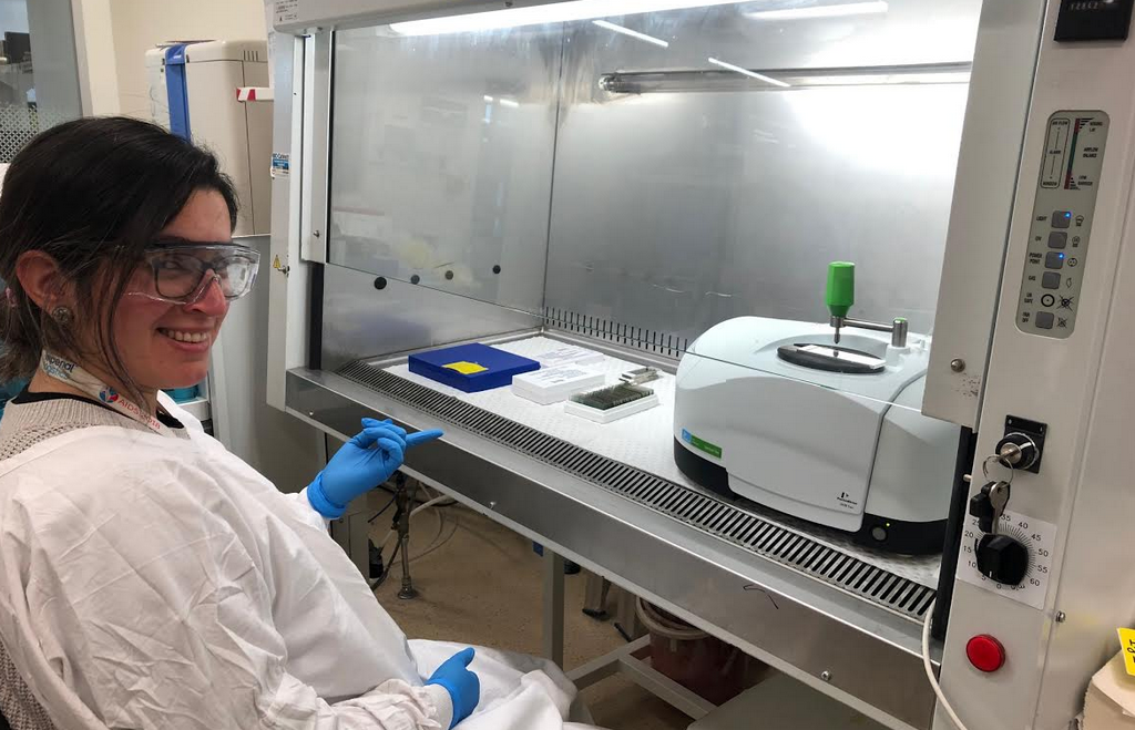 Caption: Dr Natalia Salazar-Quiroz, formerly from the Doherty Institute and a co-author of the paper which outlines a proof of concept for a new, fast, portable saliva screening test. Credit: Professor Bayden Wood.