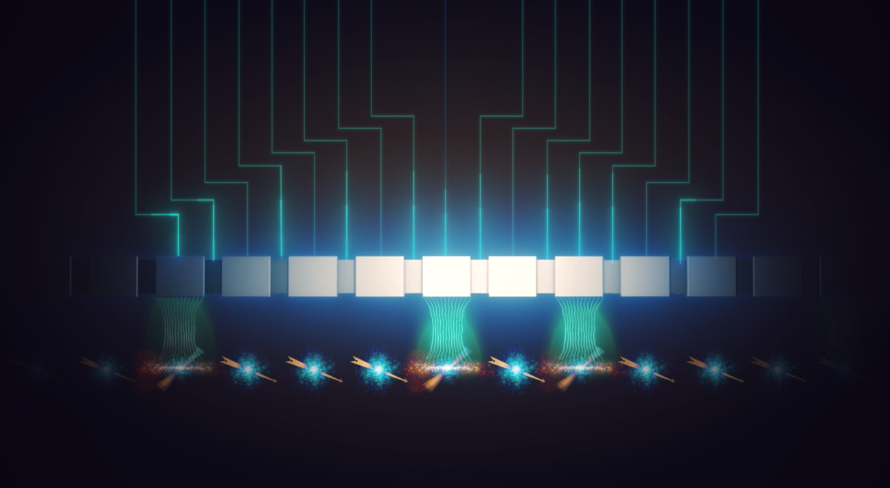 Illustration showing how multiple qubits might be controlled using the new ‘intrinsic spin-orbit EDSR’ process. Image: Tony Melov