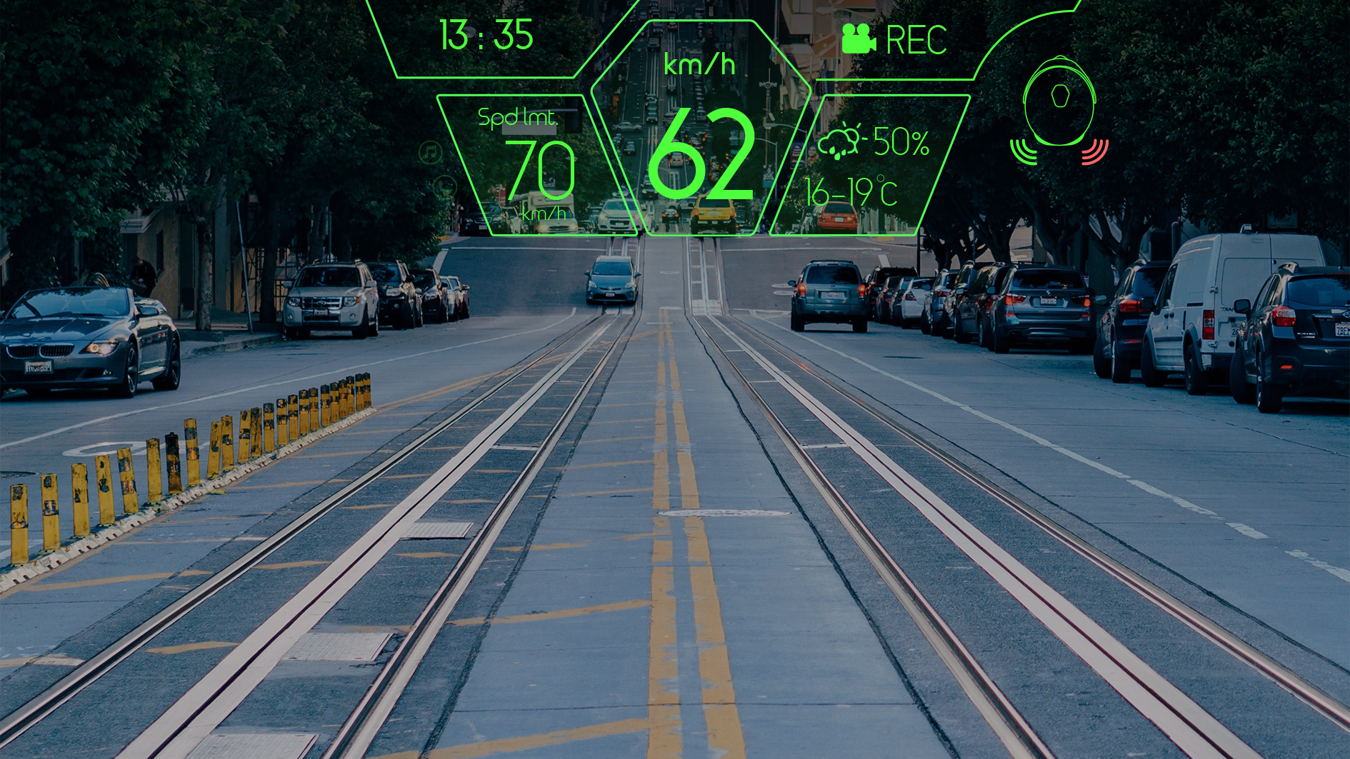 Augmented reality can be overlaid on a motor cyclist’s helmet visor to enhance the rider’s real-time perception and interaction with their environment (concept photo: KDH Design).