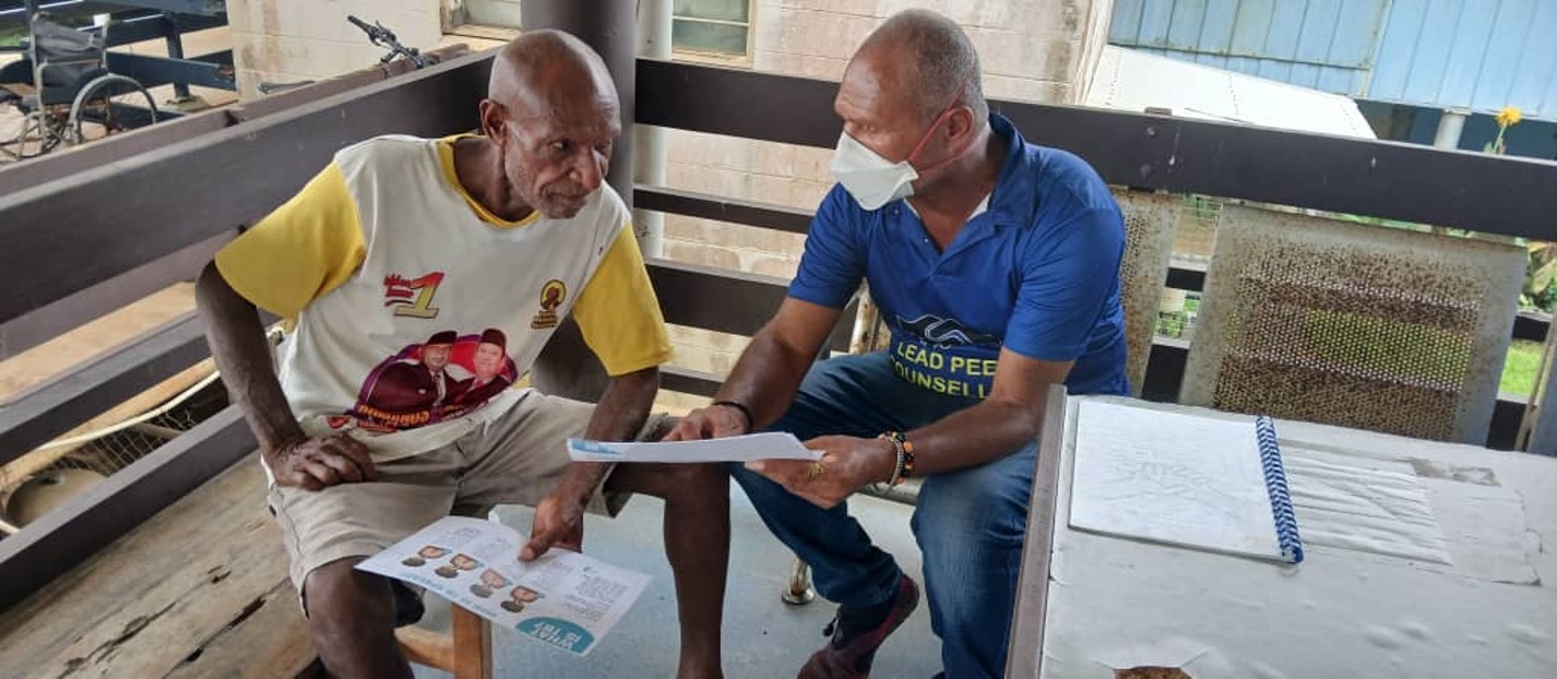 Caption: Maduwa Geawi (left) was one of the first patients to receive the new BPaL/M treatment for tuberculosis in Daru. Image credit: Burnet Institute