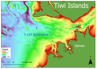 Location map of the I-124 submarine wreck, outside Darwin Harbour