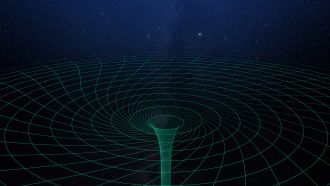 Artist’s impression of twisted space-time around the spinning black hole