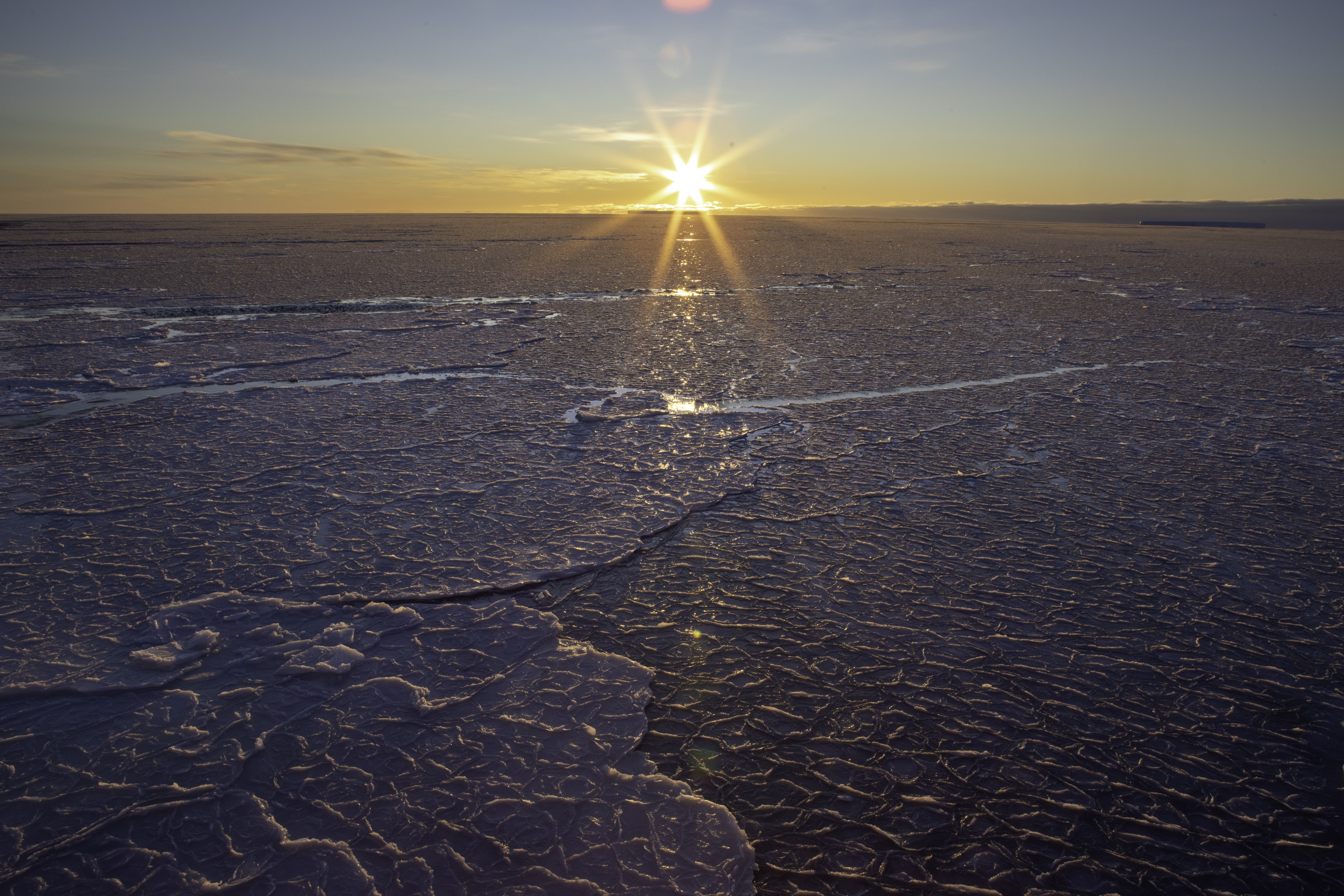 Sunset over pancake ice - Credit Pete Harmsen AAD