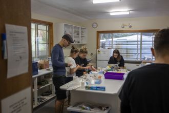 The Adrift team processing blood samples