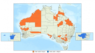 Map of youth suicide hotspots and coldspots across Australia