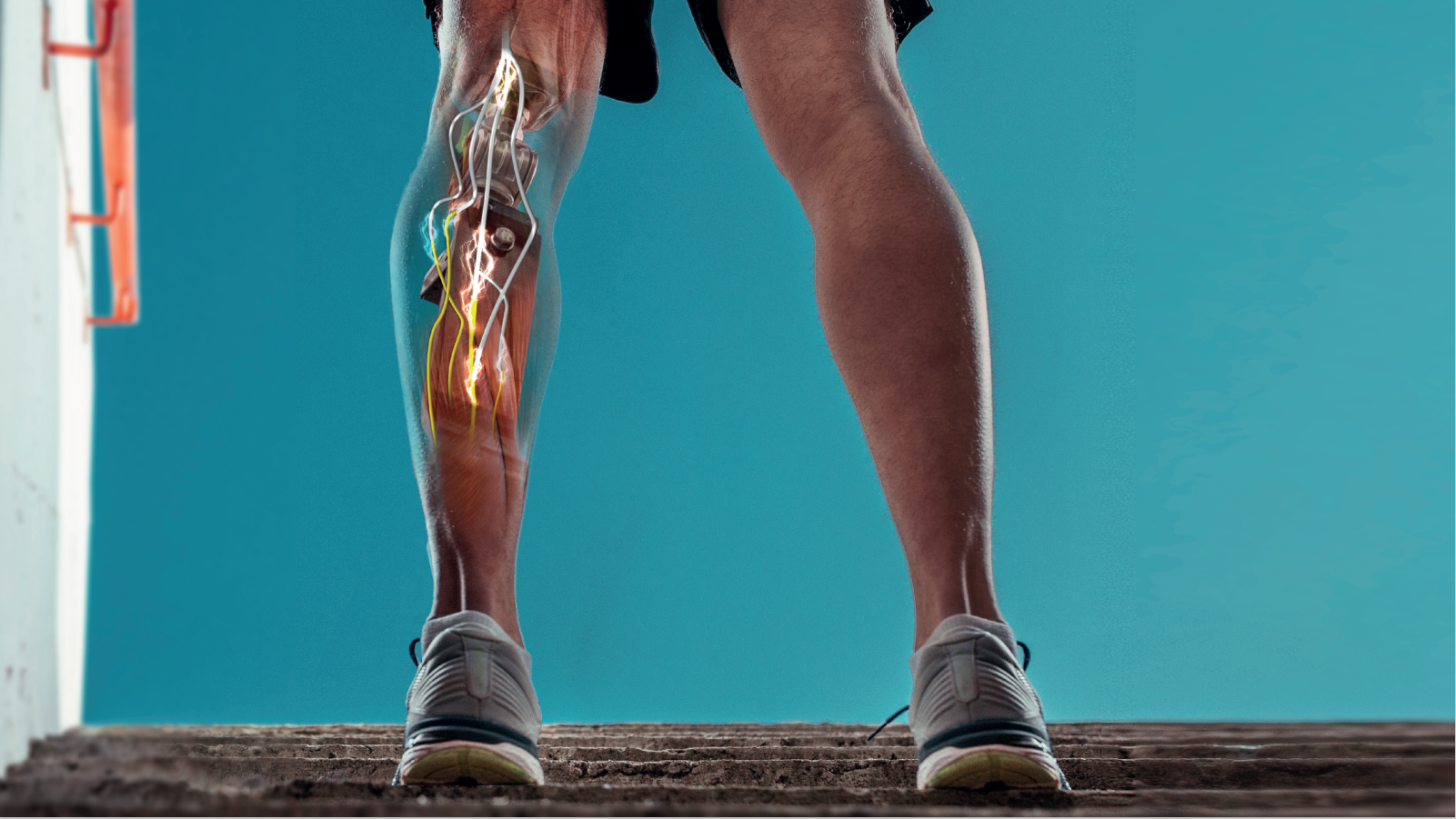 Feel Again! Restoring natural sensory feedback results infunctional and cognitive benefits for leg prosthesis users. In this issue, Valle et al., design the novel neurostimulation strategies,implemented in a neuro-robotic leg, allowing for more natural percepts and faster walking, and explain its implications for the future human-machine interfacing. Credits: Pietro Comaschi