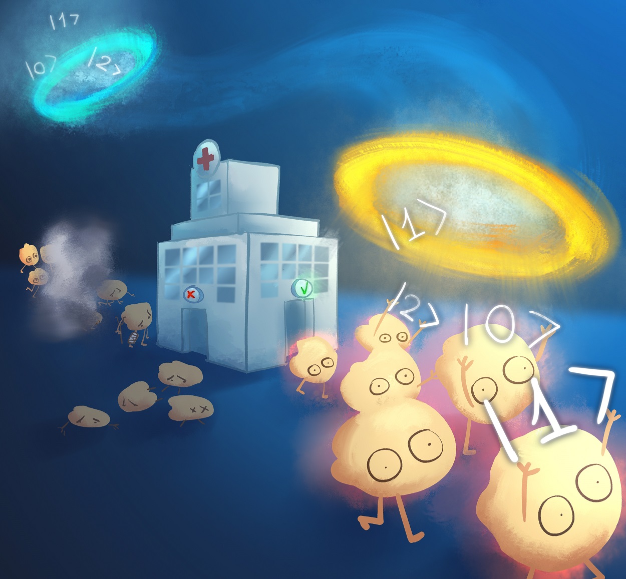 An artist’s conception of an error-correction protocol: the photons affected by environment are fixed then used to carry the data teleported into them. Credit: Maria Slussarenko