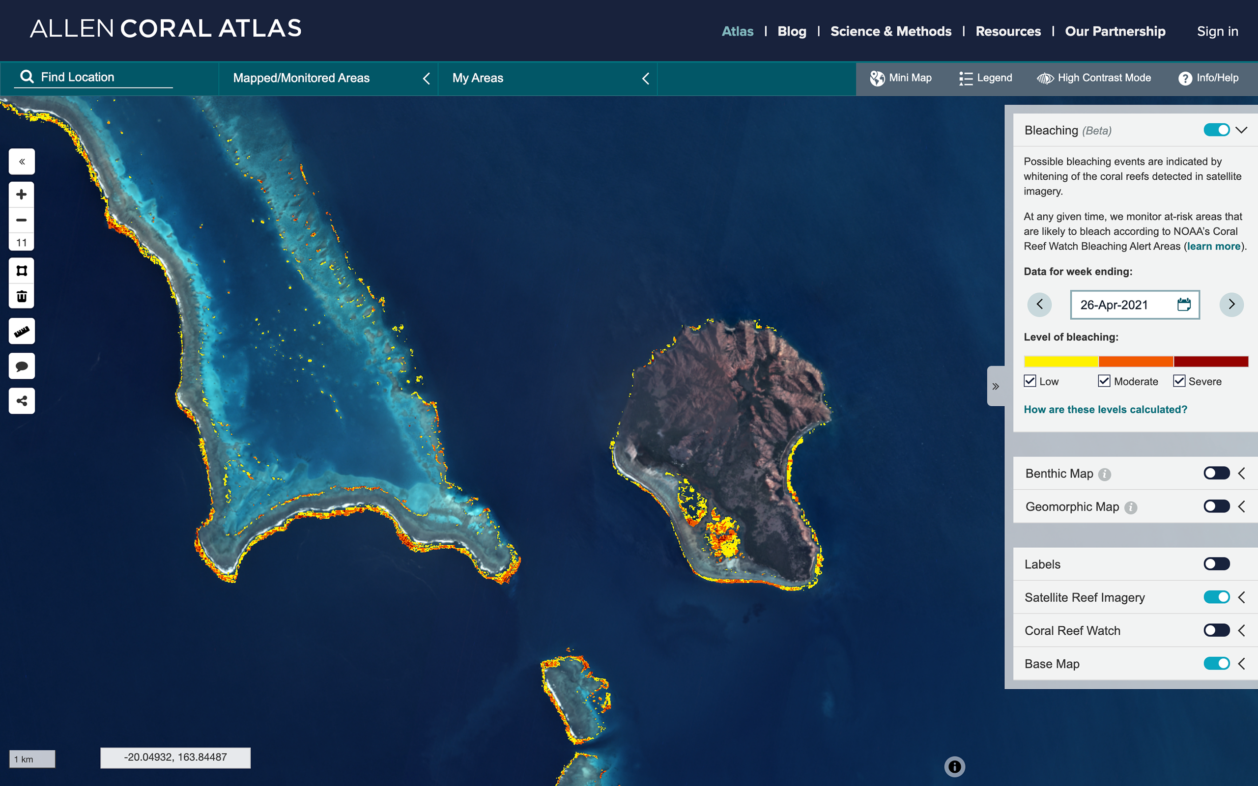 The Allen Coral Atlas Monitoring System, New Caledonia on April 26, 2021