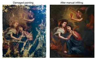 A manual restoration of a Baroque Italian painting on canvas