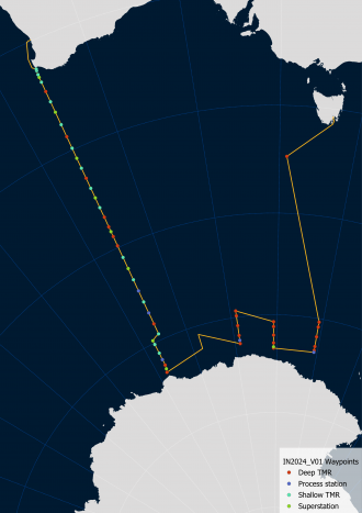 Map of RV Investigator's voyage to the Southern Ocean. 