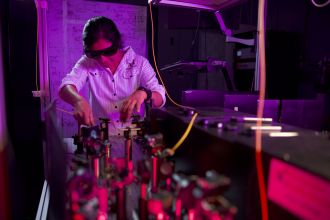 PhD student Raji Nair at Macquarie University's quantum labs