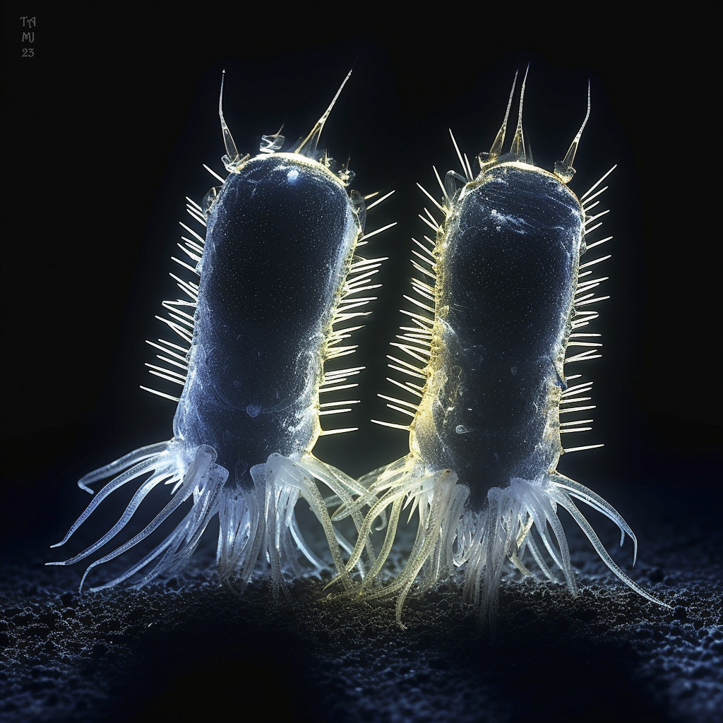 An artist’s interpretation of what the Prosterol Biota may have looked like. Created using AI software. Credit: Orchestrated in MidJourney by TA 2023