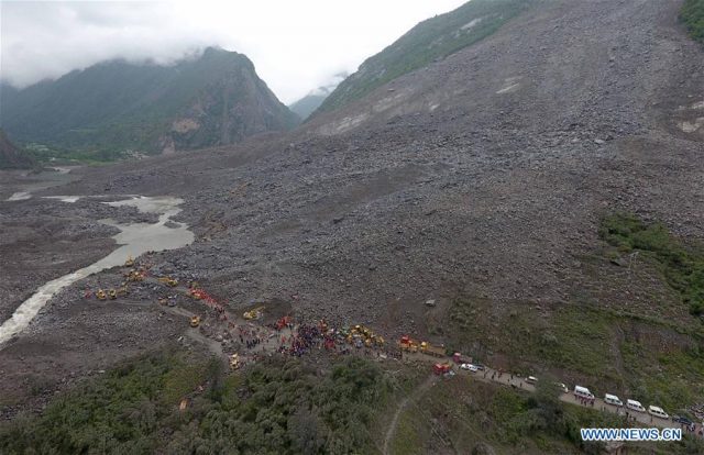 The aftermath of the landslide at Xinmo in Sichuan Province on 24th June 2017. Image: WWW.NEWS.CN