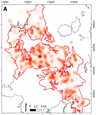 Kernel density maps of each school's "advertising score"