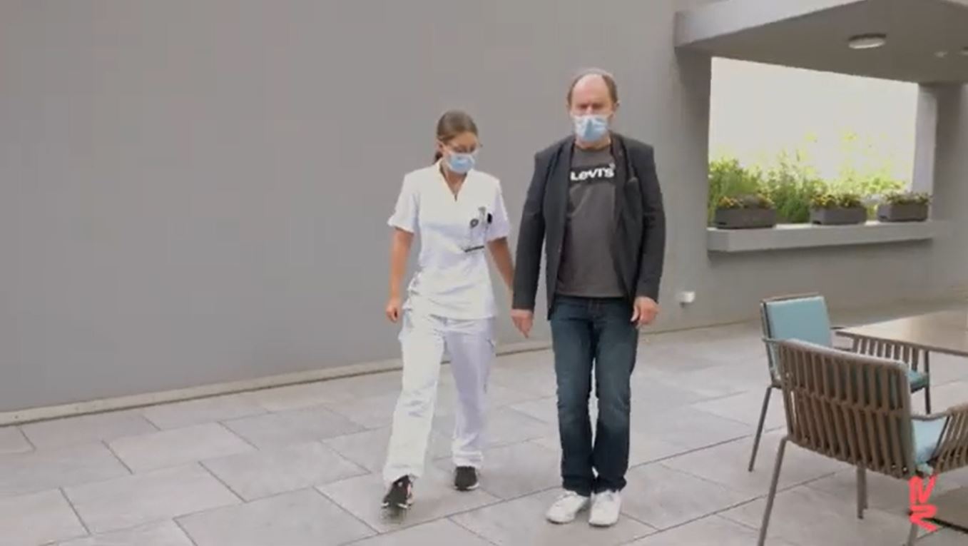 The patient walking again. Credit: Courtine et al. and NeuroRestore / Springer Nature