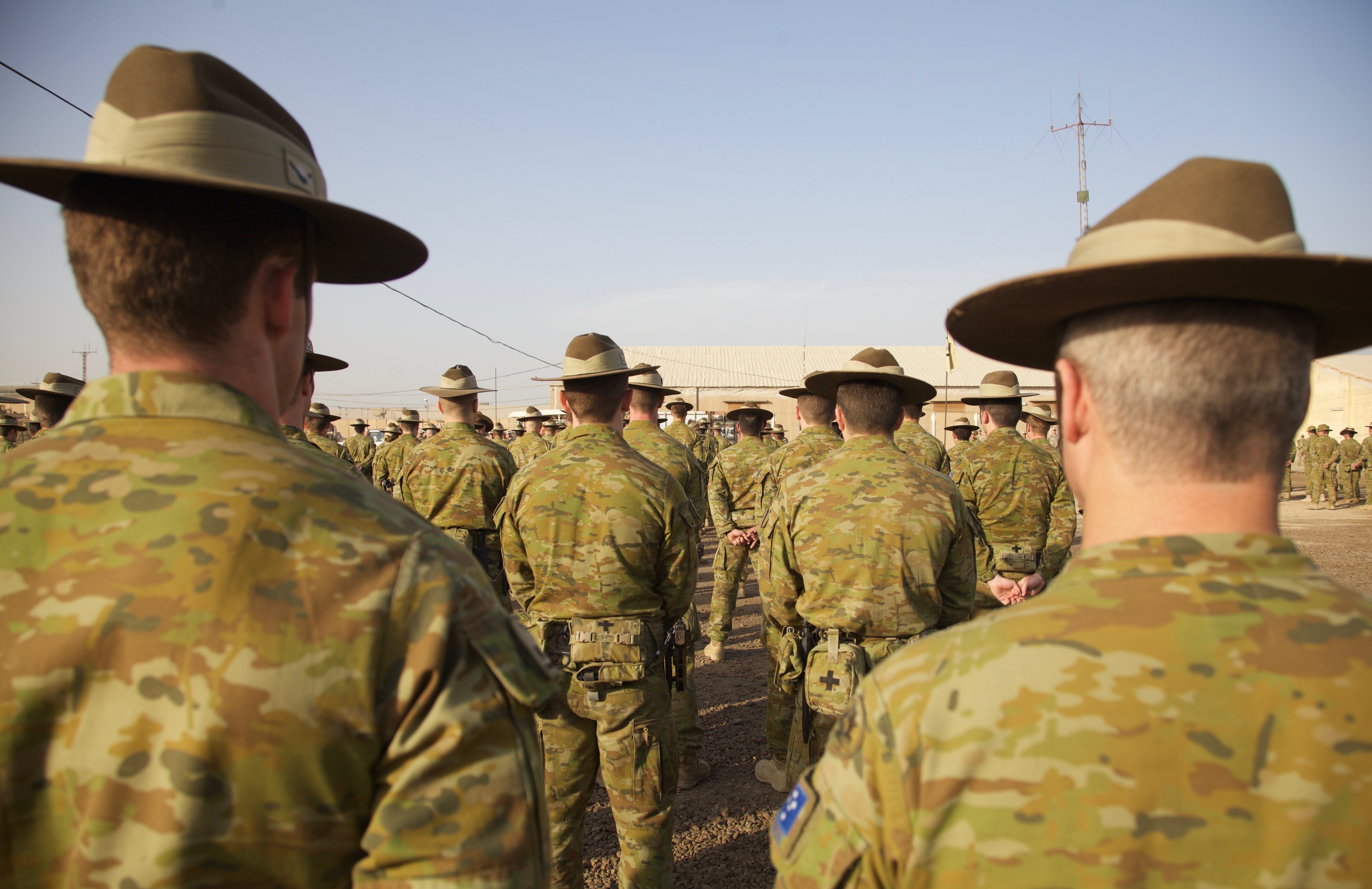 Australian soldiers, deployed in support of Combined Joint Task Force – Operation Inherent Resolve, are presented with Australian Operational Service Medals at Camp Taji, Iraq, Nov. 15, 2017U.S. Army photo by Cpl. Rachel Diehm, Public domain, via Wikimedia Commons