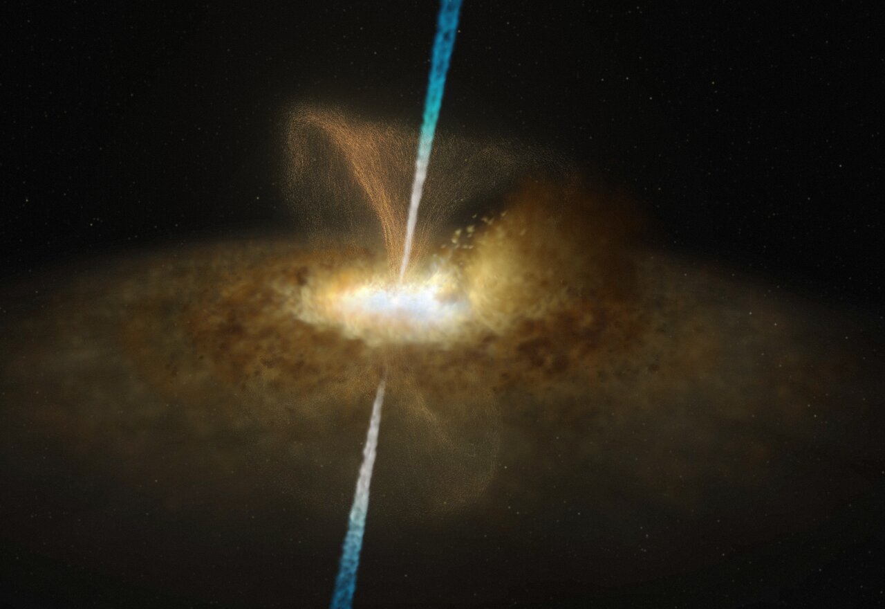 Artist’s impression of the active galactic nucleus of Messier 77,  Credit: ESO/M. Kornmesser and L. Calçada