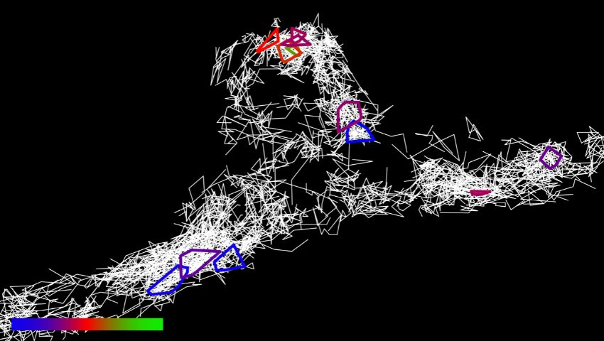 QBI Shanley Longfield. Real-time tau clusters identified in this live neuron. Bar indicates time