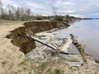 Active riverbank erosion in the village of Huslia, Alaska. 