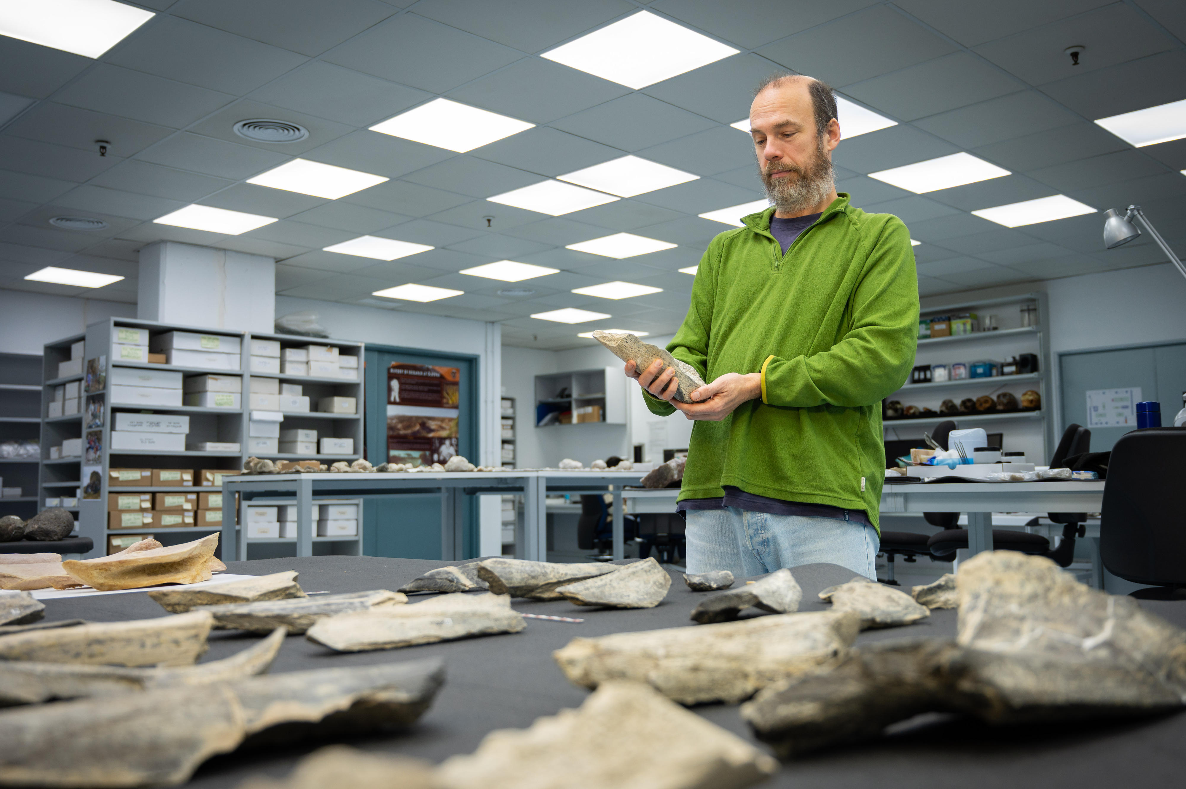 Bone tools found in Olduvai, photographed in the Pleistocene Archaeology Lab of CSIC. Credit: CSIC