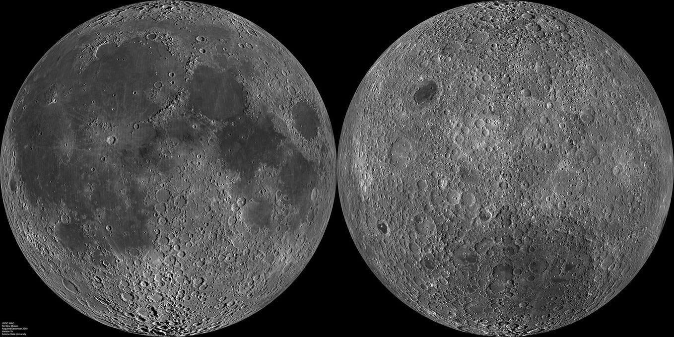 This two-faced mosaic from NASA's Lunar Reconnaissance Orbiter shows the near side (left) and the far side (right) of the Moon. Credit: NASA/GSFC/Arizona State University